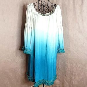 UMGEE Blue‎ and White Tassel/Crochet Tie Dye Mini Dress Small